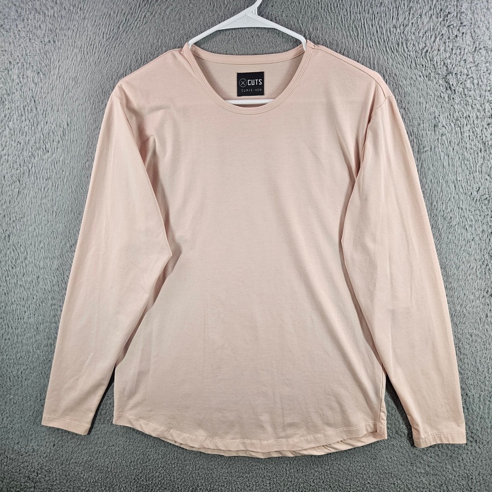 Cuts Curve-Hem Pyca Pro Long Sleeve Crew Neck Tee Pink Mauve Mens Medium